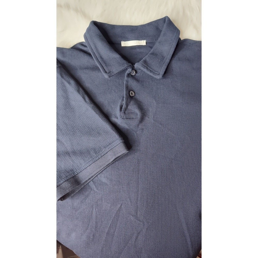 Zara Mens Knit Polo Shirt, Size L, Blue Short Sleeve Casual